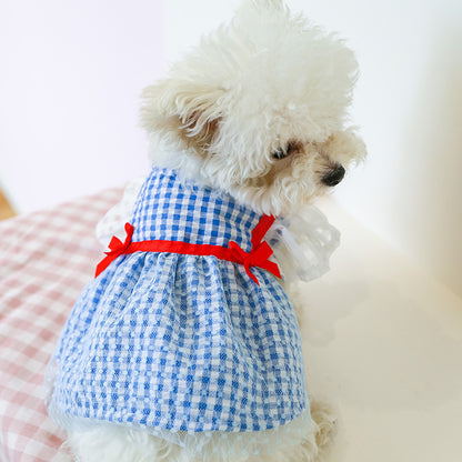 New Pet Clothes Cat Clothes Yellow Plaid Sunflower Bee Skirt