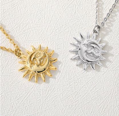 Sun Pendant Necklace Women Gold Plated 18K
