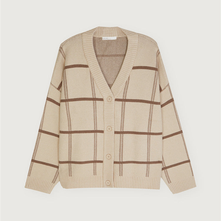 British retro loose coat mid-length plaid