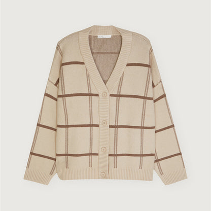 British retro loose coat mid-length plaid
