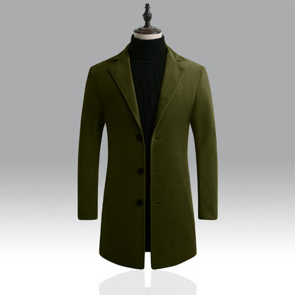 Long trench coat men's Korean style slim woolen coat