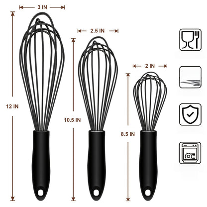 3pcs Food Grade Silicone Whisk, Manual Egg Whisk Mixer, Egg Beater, Household Baking Tools, Kitchen Supplies