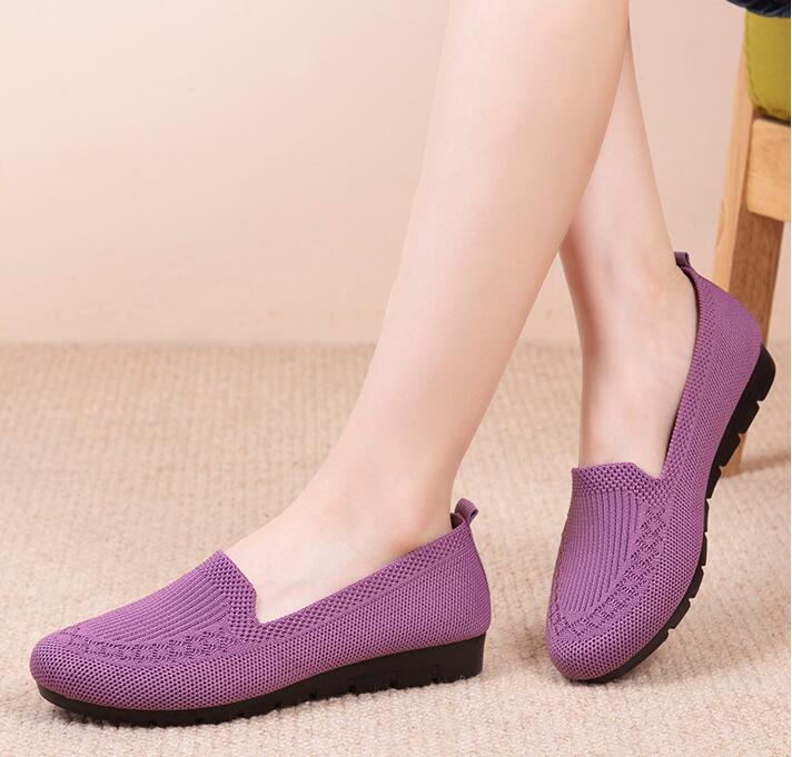 Womens Comfy Solid Color Knit Loafers - Lightweight Non-slip Slip-Ons for Casual Walking - Flexible, Durable & Stylish Everyday Shoes