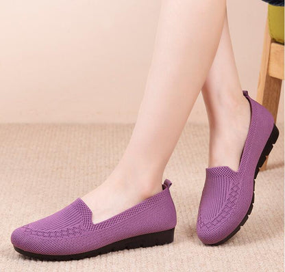 Womens Comfy Solid Color Knit Loafers - Lightweight Non-slip Slip-Ons for Casual Walking - Flexible, Durable & Stylish Everyday Shoes