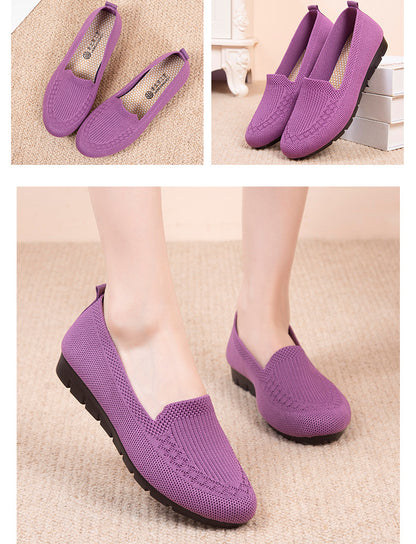 Womens Comfy Solid Color Knit Loafers - Lightweight Non-slip Slip-Ons for Casual Walking - Flexible, Durable & Stylish Everyday Shoes