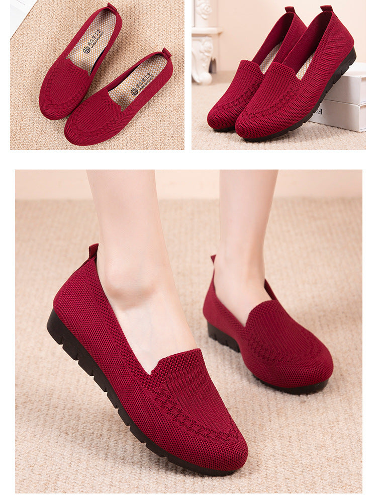 Womens Comfy Solid Color Knit Loafers - Lightweight Non-slip Slip-Ons for Casual Walking - Flexible, Durable & Stylish Everyday Shoes