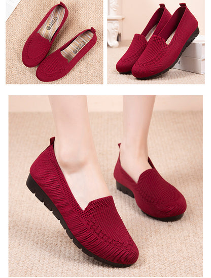 Womens Comfy Solid Color Knit Loafers - Lightweight Non-slip Slip-Ons for Casual Walking - Flexible, Durable & Stylish Everyday Shoes