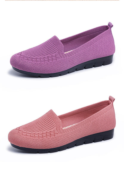 Womens Comfy Solid Color Knit Loafers - Lightweight Non-slip Slip-Ons for Casual Walking - Flexible, Durable & Stylish Everyday Shoes