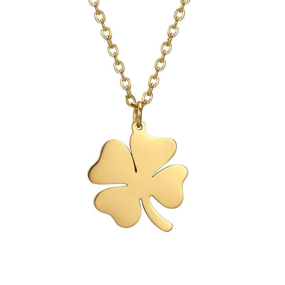 Lucky Four Leaf Clover Necklace - 18K Gold Plated Stainless Steel Pendant for Women & Men