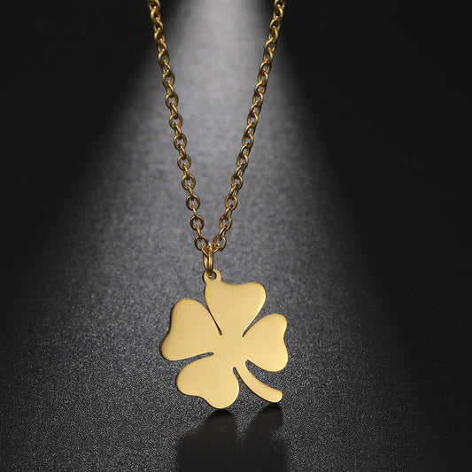 Lucky Four Leaf Clover Necklace - 18K Gold Plated Stainless Steel Pendant for Women & Men