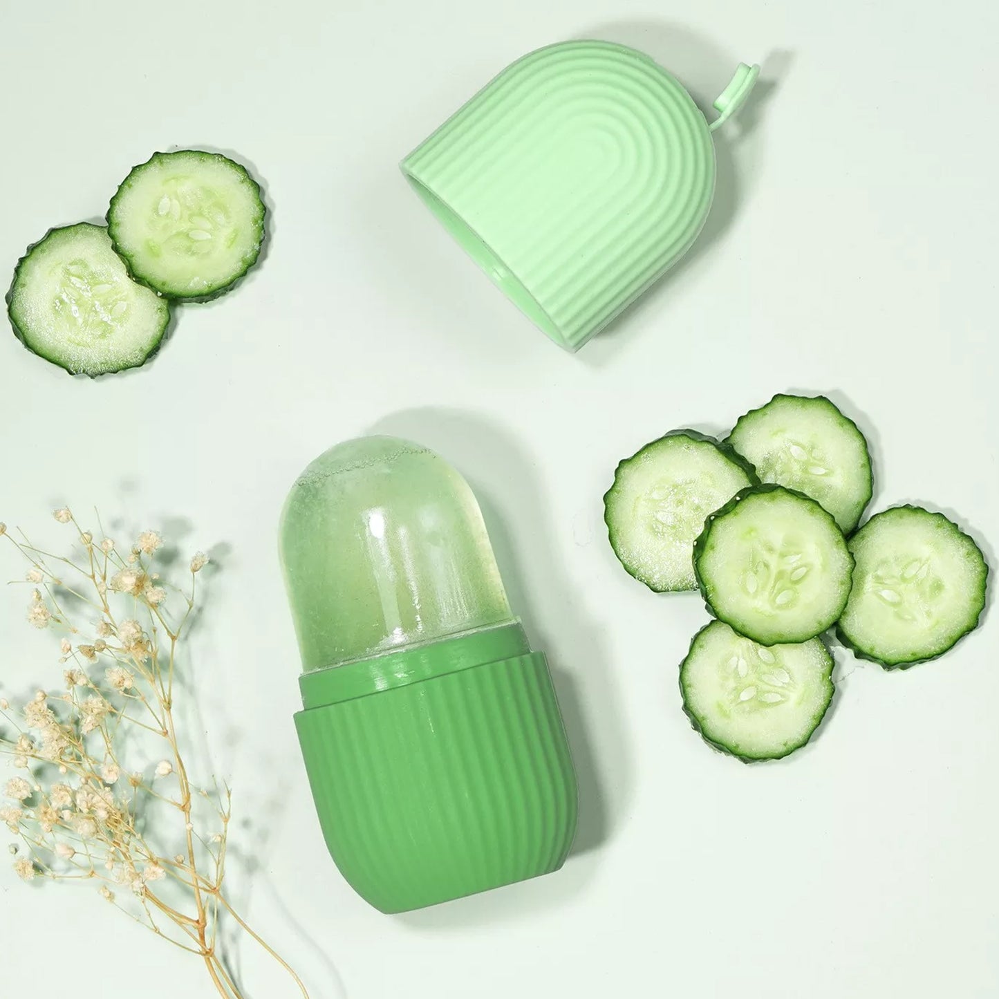 Silicone Ice Face Roller with Cucumber Design - Ideal for Eye and Neck Contouring, Beauty Facial Massage Tool, Unscented, No Battery Needed, Skin Care Essentials|Cucumber Theme Decor|Silicone Material