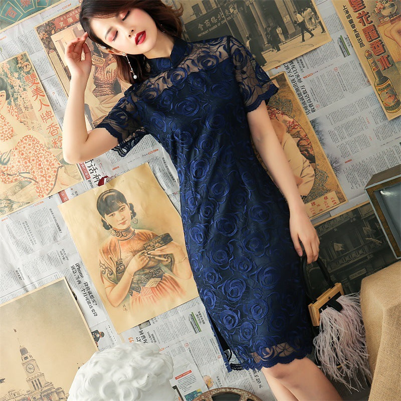 Spring And Summer Fashion Girls Daily Elegant New-style Robe Mid-length Dress