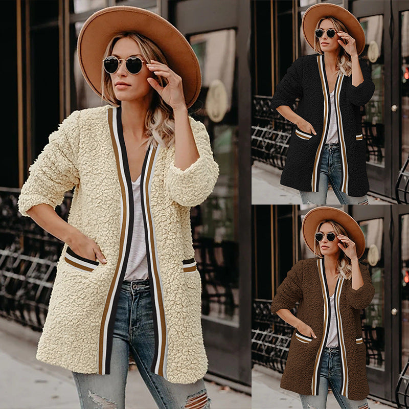 Temperament plush mid-length coat