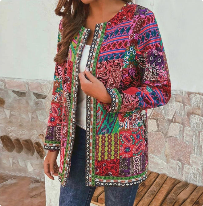 Printed loose long sleeve jacket