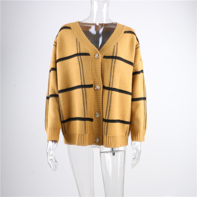 British retro loose coat mid-length plaid