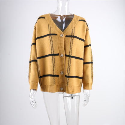 British retro loose coat mid-length plaid