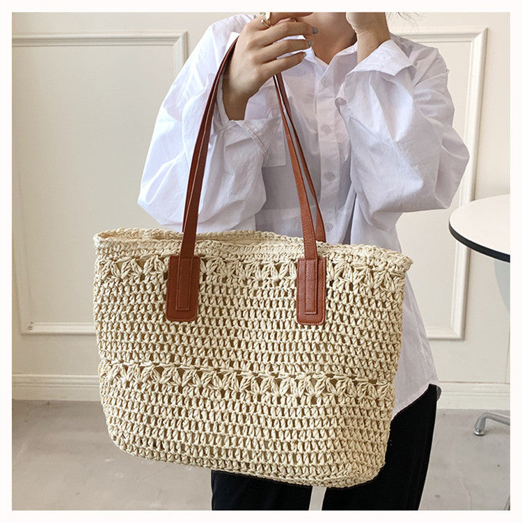 Women's Fashionable All-match Large Capacity Woven Shoulder Bag