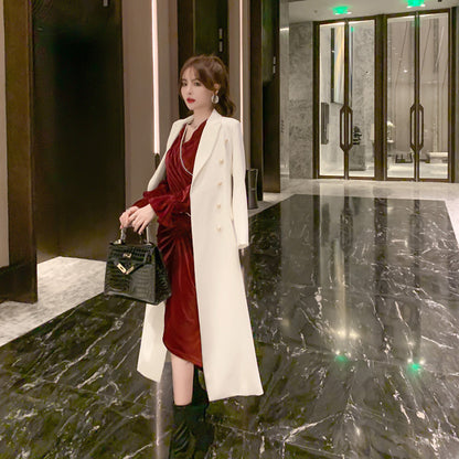 White Trench Coat Women's Mid-Length - Elegant Slim Fit Fashion Jacket