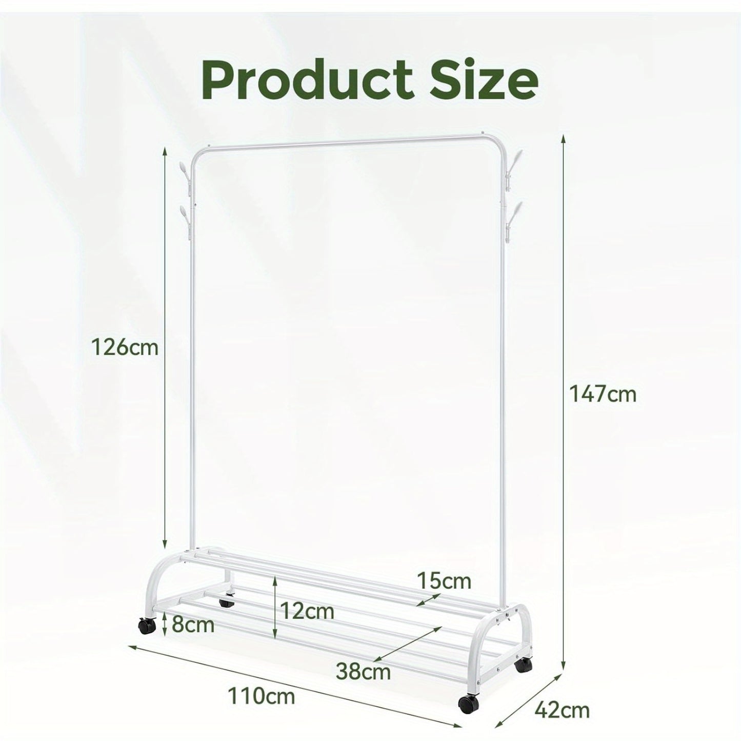Heavy Duty Clothes Rail with Wheels & 2-Tier Storage Shelf - Mobile Garment Rack for Bedroom