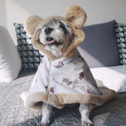 Pet Autumn And Winter Thick Warm Dehaired Angora Printed Cloak Small Blanket