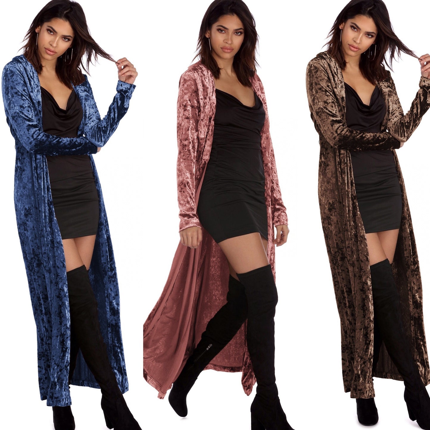 Long Sleeve Velvet Cardigan Windbreaker Long Coat Lady