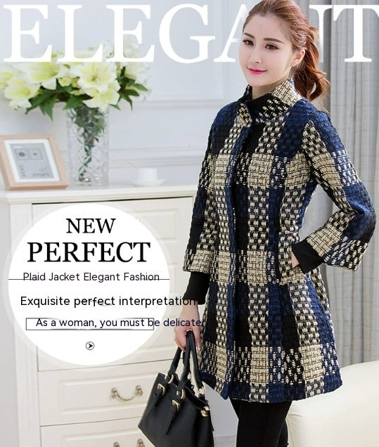 Woolen New Slim-fit Mid-length 34 Sleeve Stand Collar Thick Flower Woolen Coat