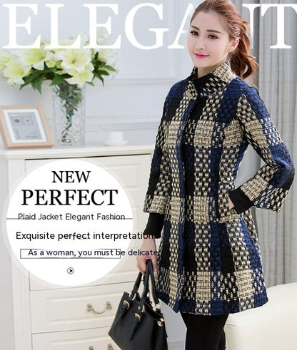 Woolen New Slim-fit Mid-length 34 Sleeve Stand Collar Thick Flower Woolen Coat