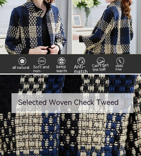 Woolen New Slim-fit Mid-length 34 Sleeve Stand Collar Thick Flower Woolen Coat