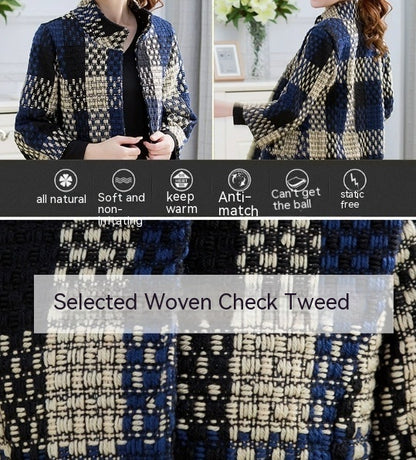 Woolen New Slim-fit Mid-length 34 Sleeve Stand Collar Thick Flower Woolen Coat