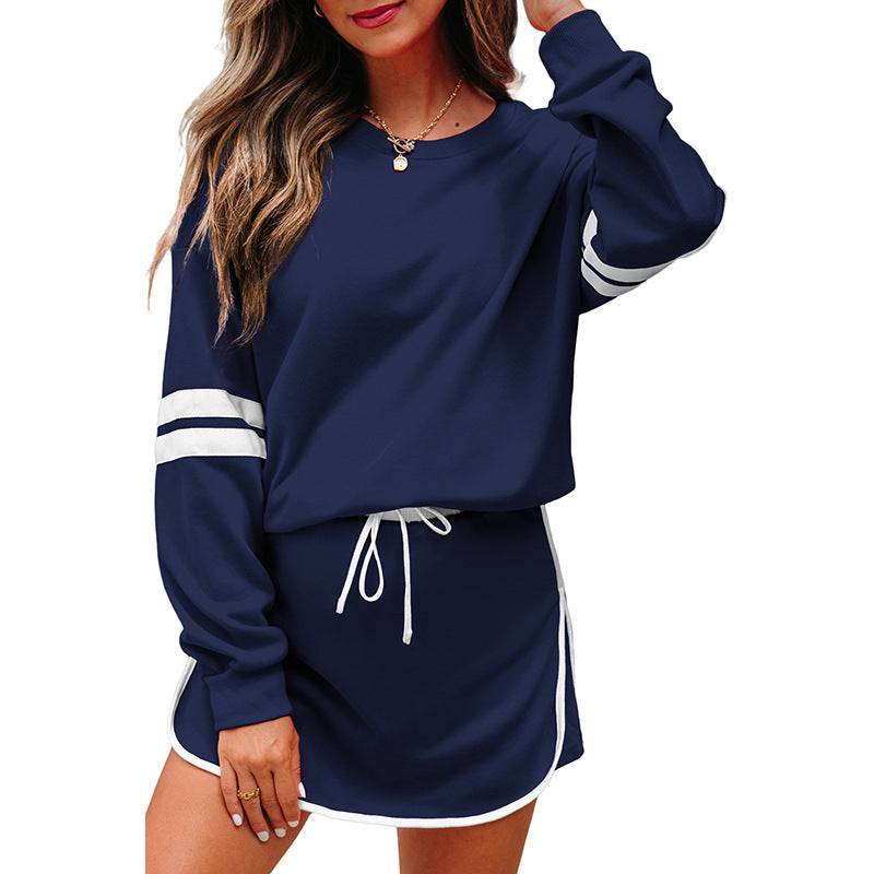 Loose Long Sleeve Women's Versatile Printed Dress Two-piece Set