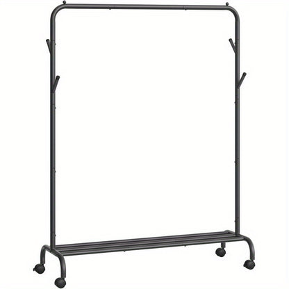 Clothes Rail, Clothes Rack, Single Clothes Hanging Rail, Heavy-Duty Metal Frame, with Wheels and Shelf, 50 kg Total Max. Load, 103. 5 cm Wide, Clothing Storage
