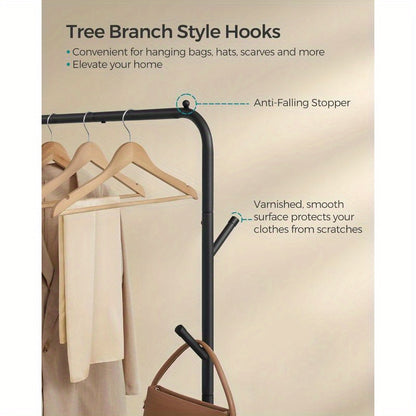 Clothes Rail, Clothes Rack, Single Clothes Hanging Rail, Heavy-Duty Metal Frame, with Wheels and Shelf, 50 kg Total Max. Load, 103. 5 cm Wide, Clothing Storage