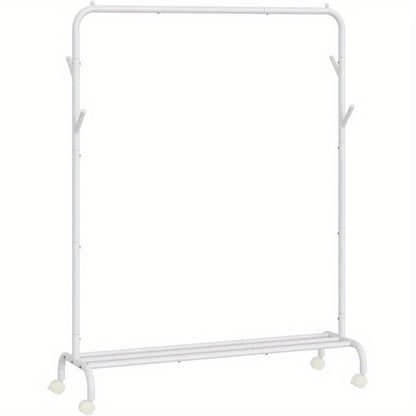 Clothes Rail, Clothes Rack, Single Clothes Hanging Rail, Heavy-Duty Metal Frame, with Wheels and Shelf, 50 kg Total Max. Load, 103. 5 cm Wide, Clothing Storage