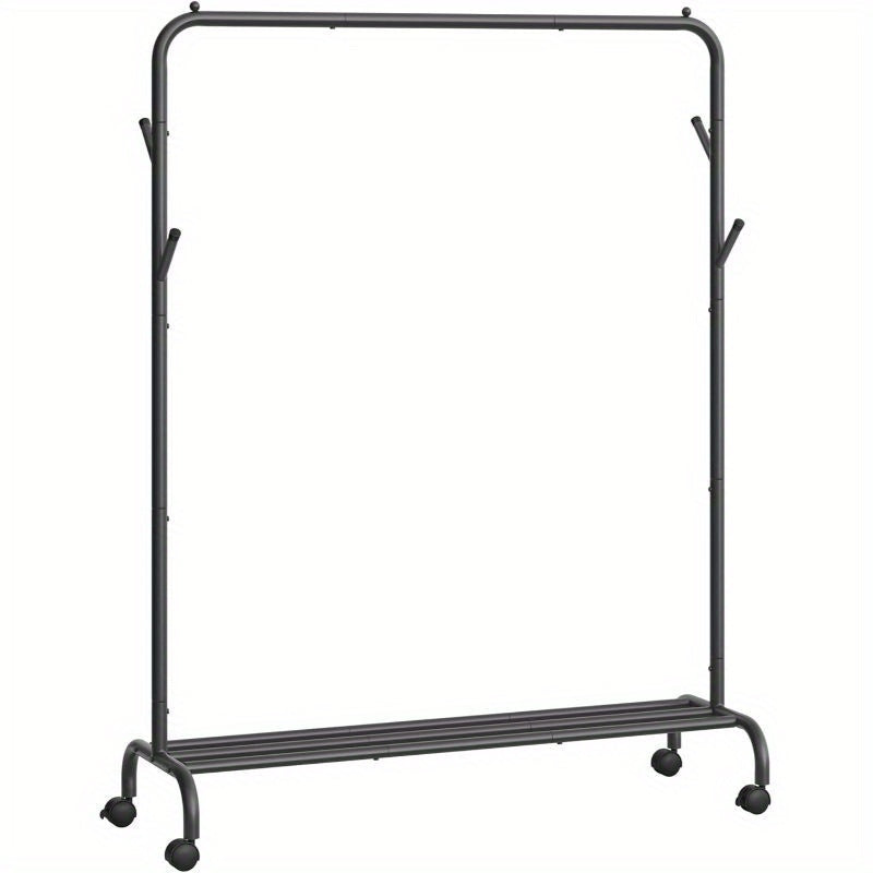 Clothes Rail, Clothes Rack, Single Clothes Hanging Rail, Heavy-Duty Metal Frame, with Wheels and Shelf, 50 kg Total Max. Load, 103. 5 cm Wide, Clothing Storage