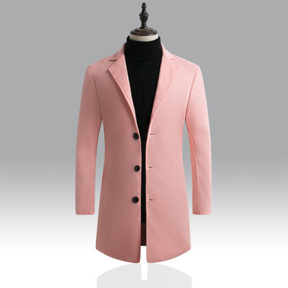 Long trench coat men's Korean style slim woolen coat