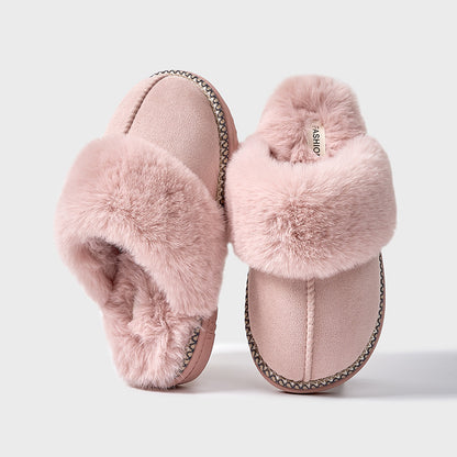Fashion Faux Suede Plush Slippers for Women 2024 Thick Sole Winter Warm Fuzzy Slides Woman Non Slip Indoor Home Cotton Shoes