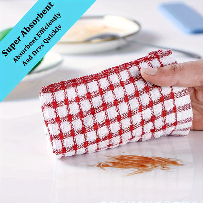 5/10pcs Large Size Cloths, Dishwashing Cloths, Table Cleaning Cloths, Randomly Colored Checkered Napkins, Absorbent Wet Wipes, Kitchen Cleaning Cloths, Cleaning Tools, Reusable Napkins, Tea Towels