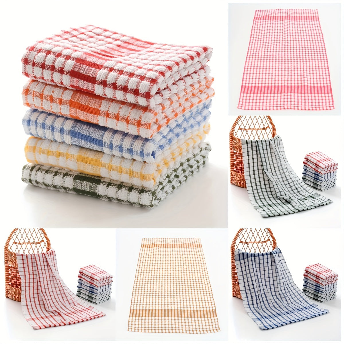 5/10pcs Large Size Cloths, Dishwashing Cloths, Table Cleaning Cloths, Randomly Colored Checkered Napkins, Absorbent Wet Wipes, Kitchen Cleaning Cloths, Cleaning Tools, Reusable Napkins, Tea Towels