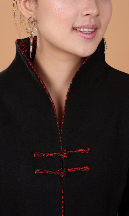 Autumn Ethnic Style Women's Retro Wool Mid-length Trench Coat