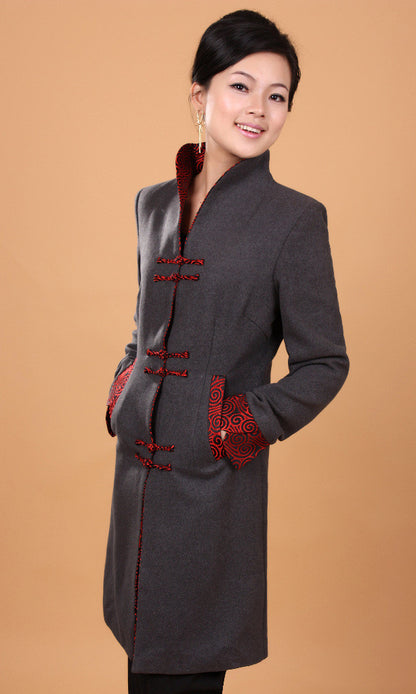 Autumn Ethnic Style Women's Retro Wool Mid-length Trench Coat
