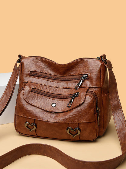 Crossbody Bag Soft Leather Textured Retro Large Capacity Middle-aged