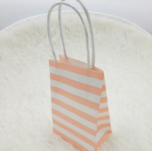 Small candy color striped white kraft paper bag