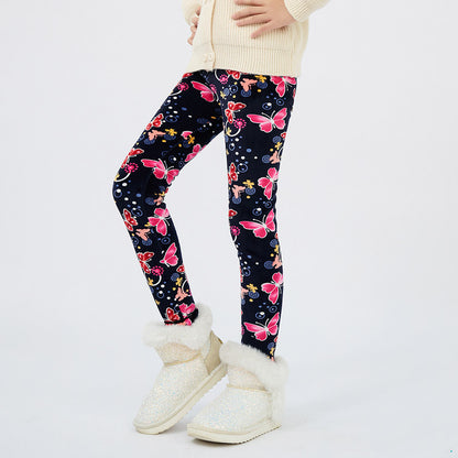 Girls' Autumn And Winter Thermal Base Medium And Large Printed Velvet