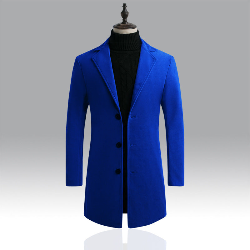 Long trench coat men's Korean style slim woolen coat