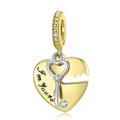 Heart Lock Key S925 Sterling Silver Pendant Valentine's Day Gift Bracelet Diy Accessories Beads
