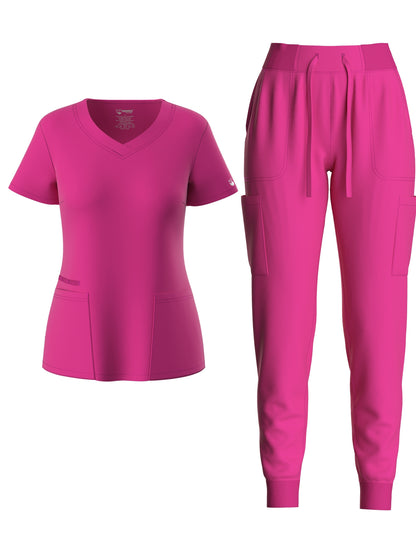 Premium Medical Scrubs Set - V-Neck Top & Drawstring Pants | Professional Healthcare Uniform for Women