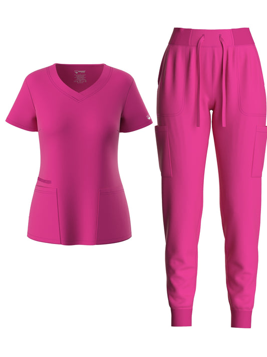 Premium Medical Scrubs Set - V-Neck Top & Drawstring Pants | Professional Healthcare Uniform for Women