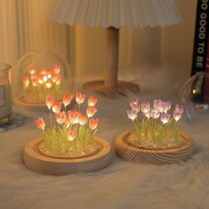 1pc Tulips Gifts For Women Flower Gifts For Her Gifts For Women Birthday Xmas Gift For Mom, Artificial Decor In Glass Dome With Led Light Night Light, Women Gifts For Her, Mom, Christmas Gift