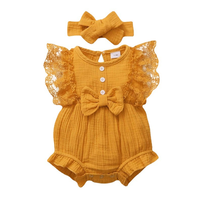 Infant And Toddler GirlsCandy-colored Lace Romper With Bib