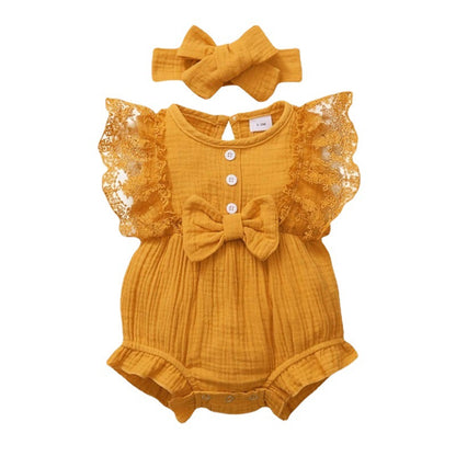 Infant And Toddler GirlsCandy-colored Lace Romper With Bib